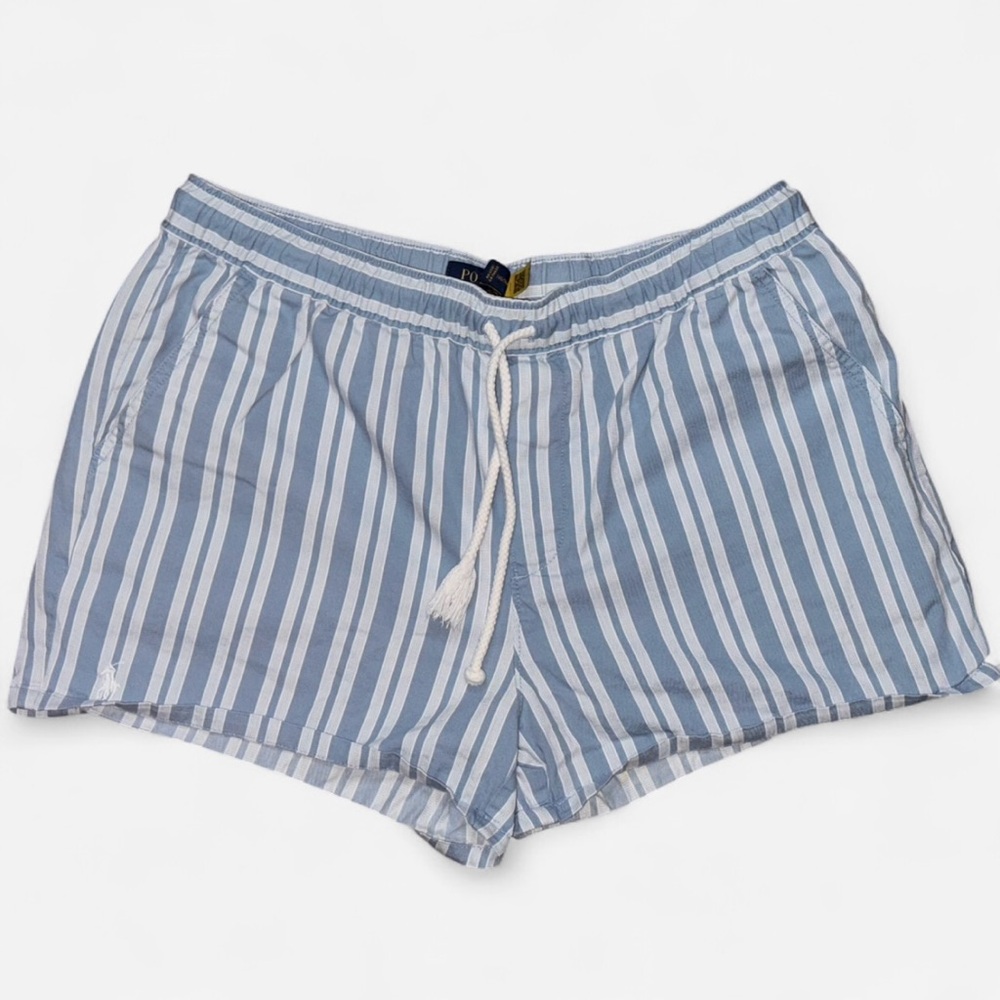 POLO 
Ralph Lauren Light Blue Striped Shorts | Pre-Loved